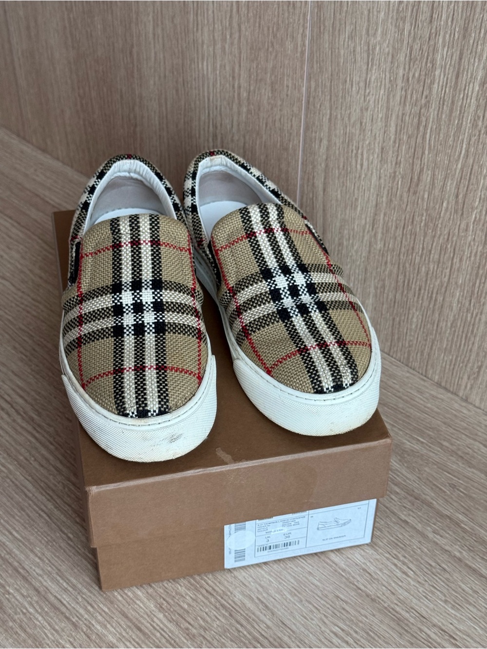 Burberry Woman Slip-On Sneakers in Beige Plaid